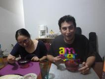 Mexico City, Isis and Ernesto eating lithuanian borsch soup